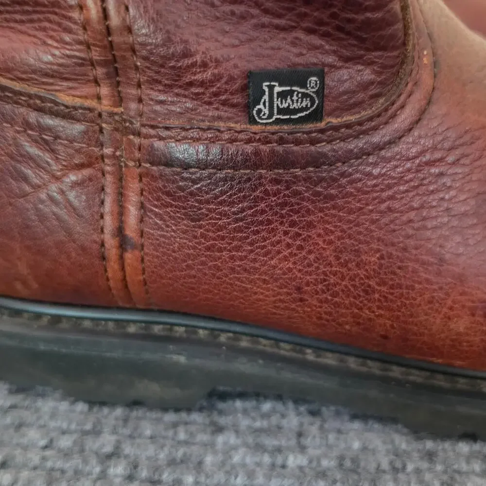 Justin Men's 11M Brown Leather Pull-On Work Boots Slip Resistant Soles